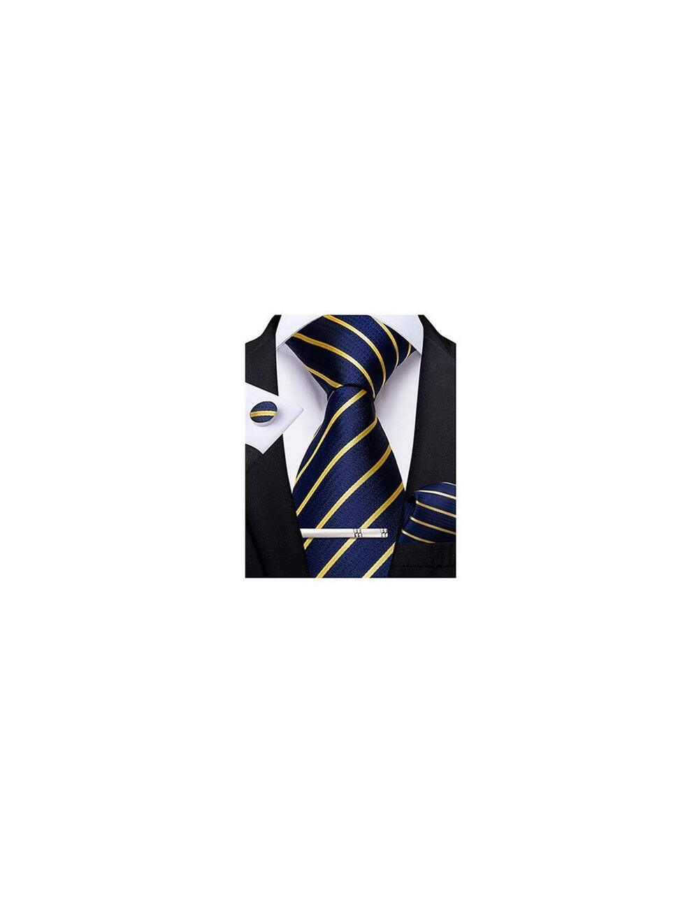 3548 Striped Tie Silk Woven Necktie and Pocket Square Cufflinks Tie Clip
